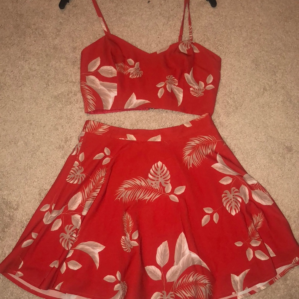 Two piece palm print mini skirt
